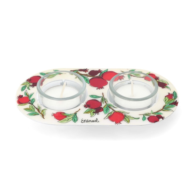Yair Emanuel Painted Shabbat Tealight Candle Holder Set - Choice of De
