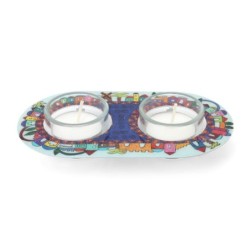 Yair Emanuel Painted Shabbat Tealight Candle Holder Set - Choice of De