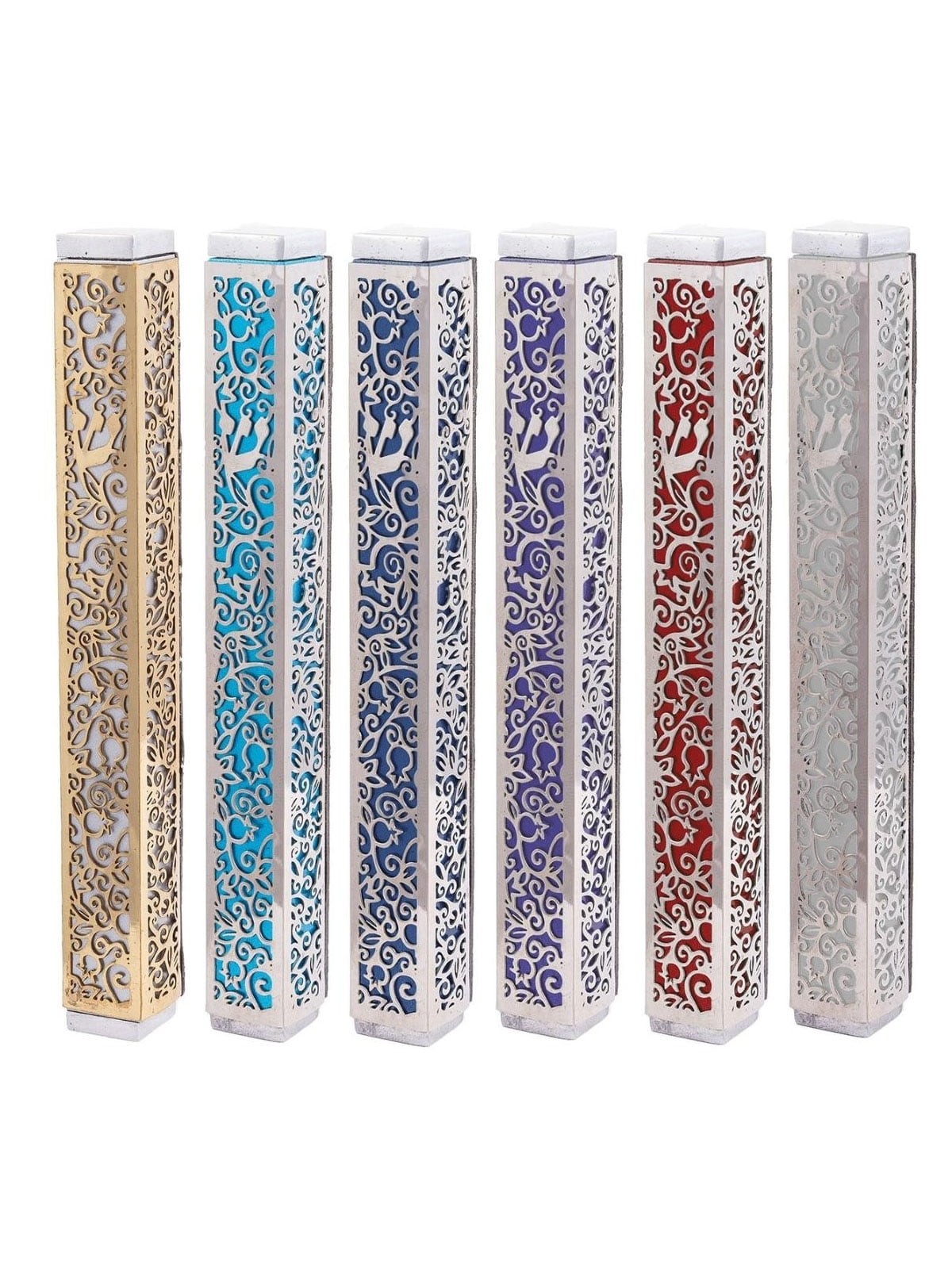 Yair Emanuel Aluminum Pomegranate and Floral Mezuzah