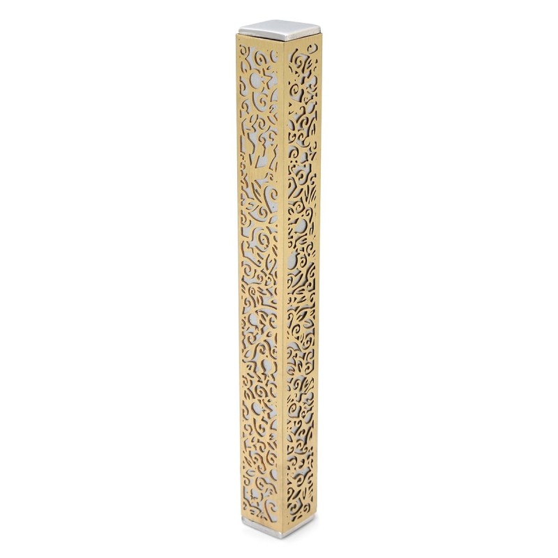 Yair Emanuel Aluminum Pomegranate and Floral Mezuzah
