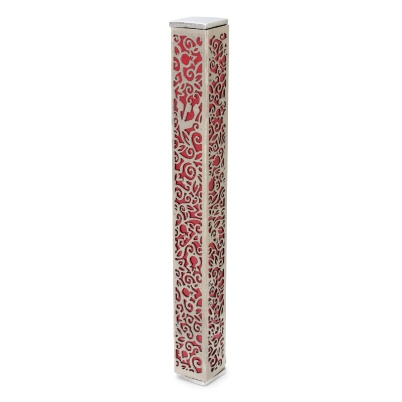 Yair Emanuel Aluminum Pomegranate and Floral Mezuzah