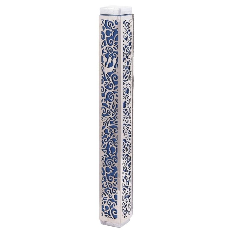 Yair Emanuel Aluminum Pomegranate and Floral Mezuzah