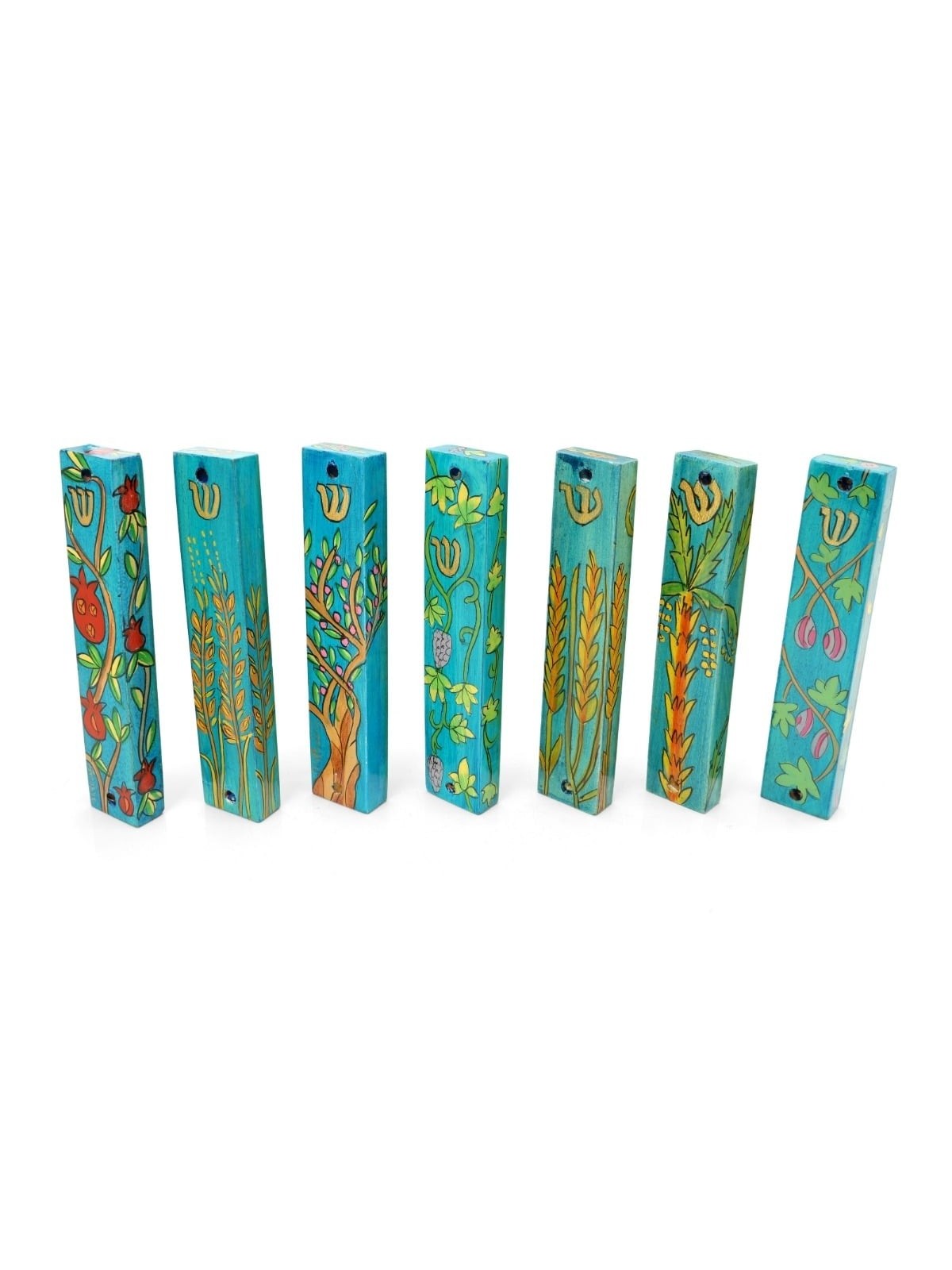 Seven Species: Yair Emanuel Set of Seven Wooden Mezuzahs