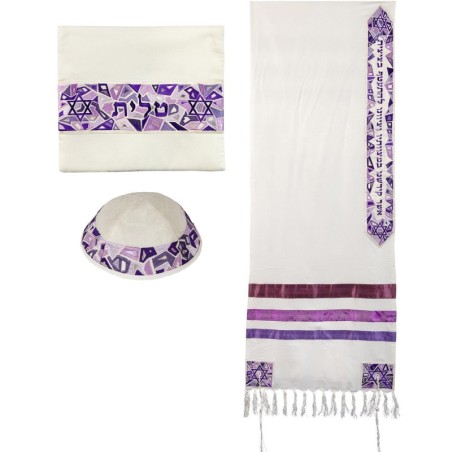 Yair Emanuel Star of David Cotton Tallit Set - Purple