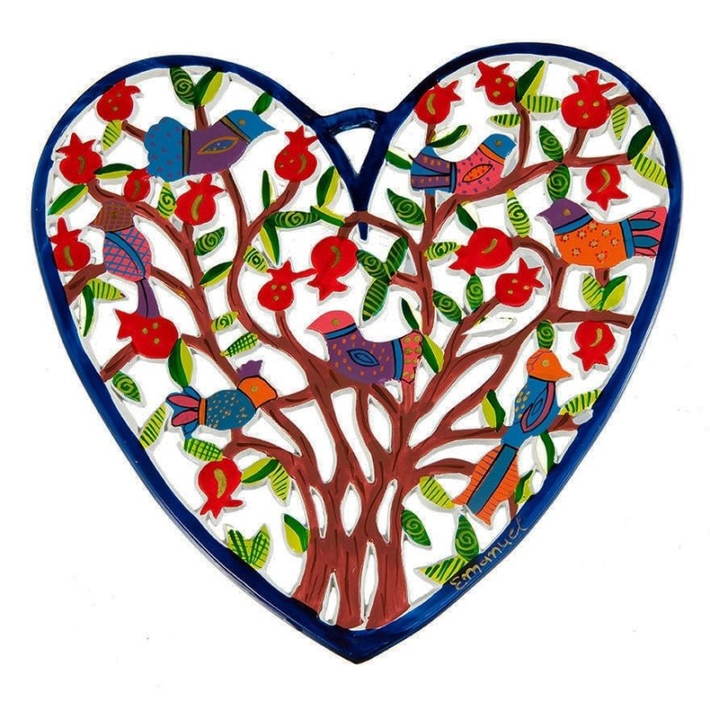 Tree of Life: Yair Emanuel Hand Painted Heart Wall Hanging