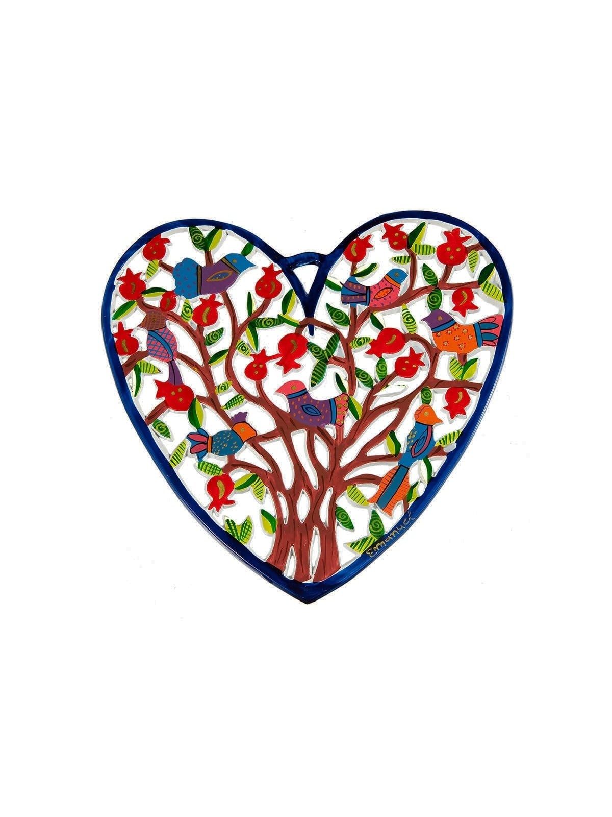 Tree of Life: Yair Emanuel Hand Painted Heart Wall Hanging