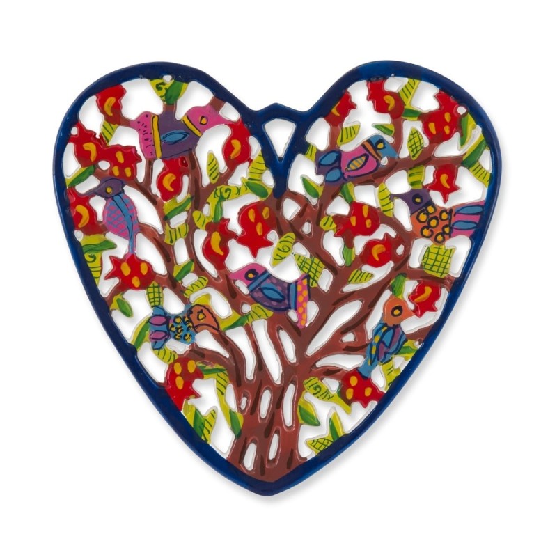 Tree of Life: Yair Emanuel Hand Painted Heart Wall Hanging