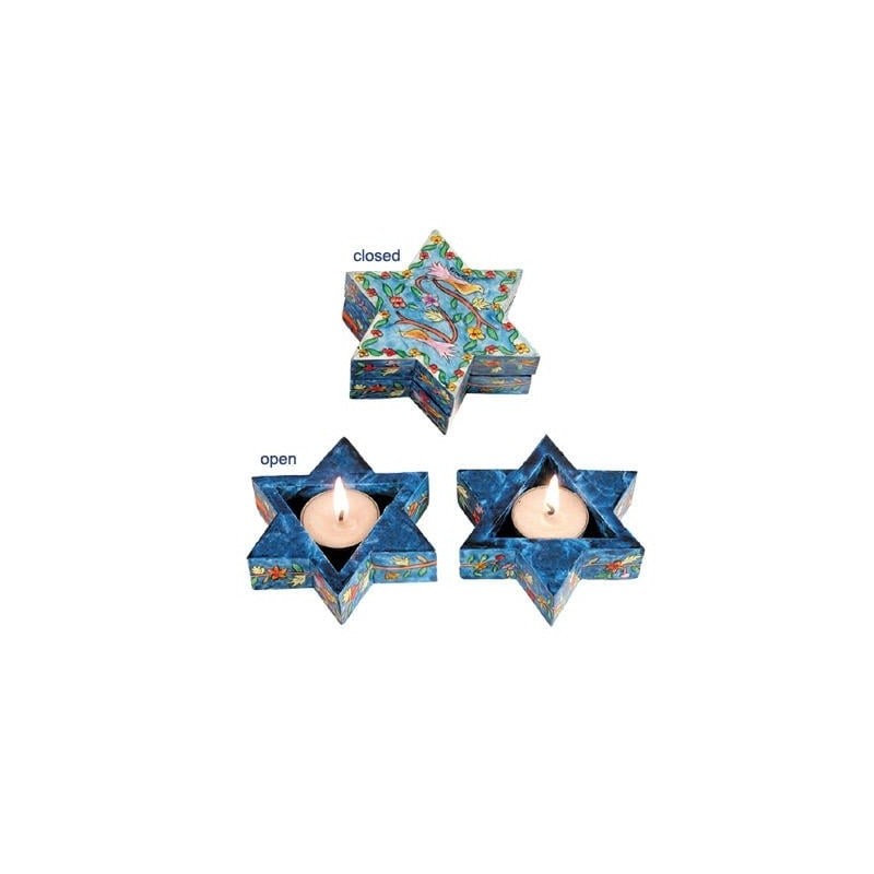 Yair Emanuel Wooden Star of David Travel Shabbat Candlesticks - Orient