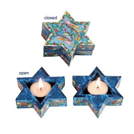 Yair Emanuel Wooden Star of David Travel Shabbat Candlesticks - Orient