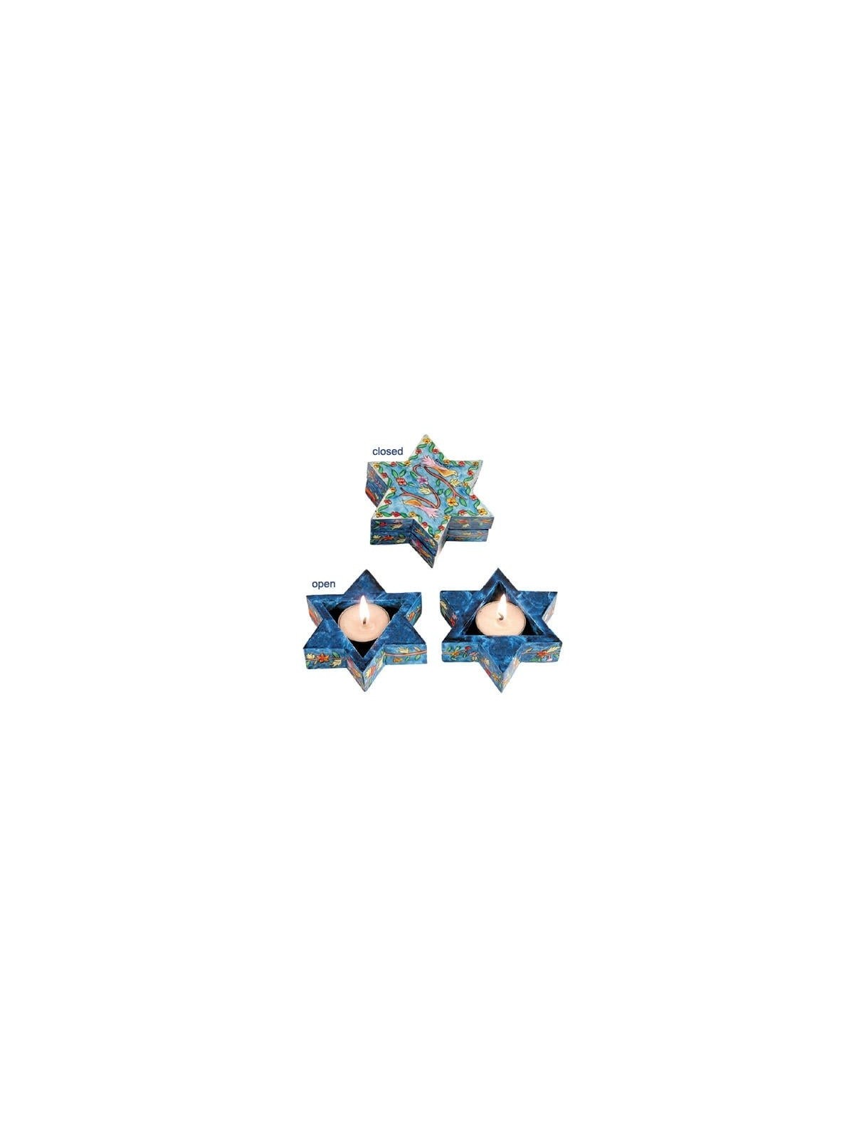 Yair Emanuel Wooden Star of David Travel Shabbat Candlesticks - Orient