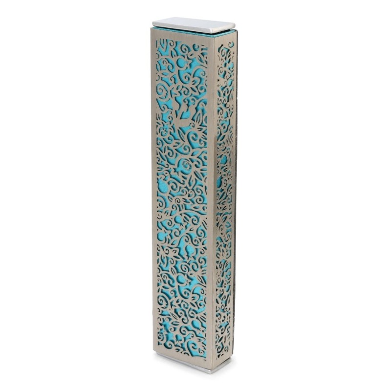 Yair Emanuel Aluminum Floral Pomegranate Mezuzah (Choice of Colors)