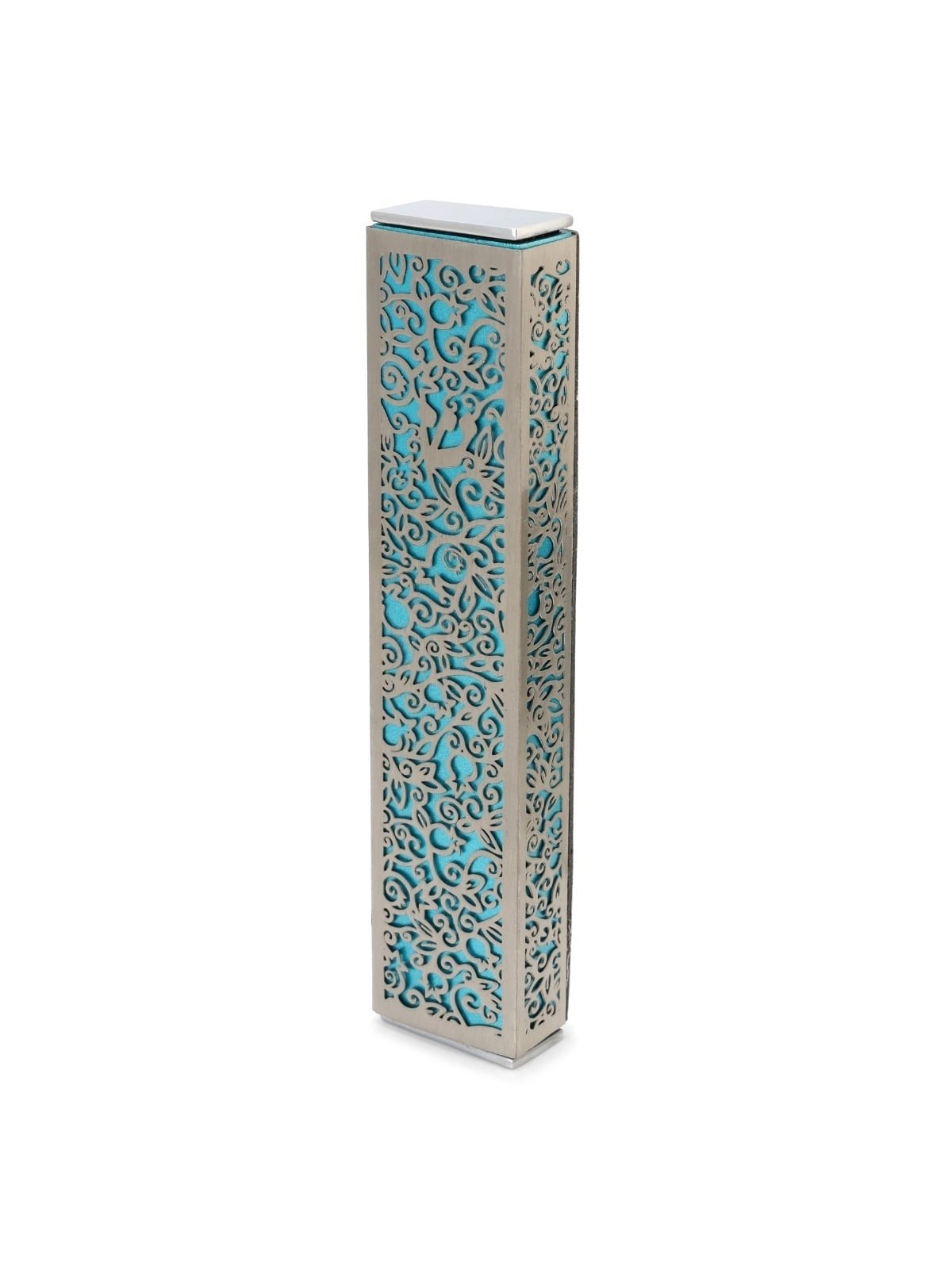 Yair Emanuel Aluminum Floral Pomegranate Mezuzah (Choice of Colors)