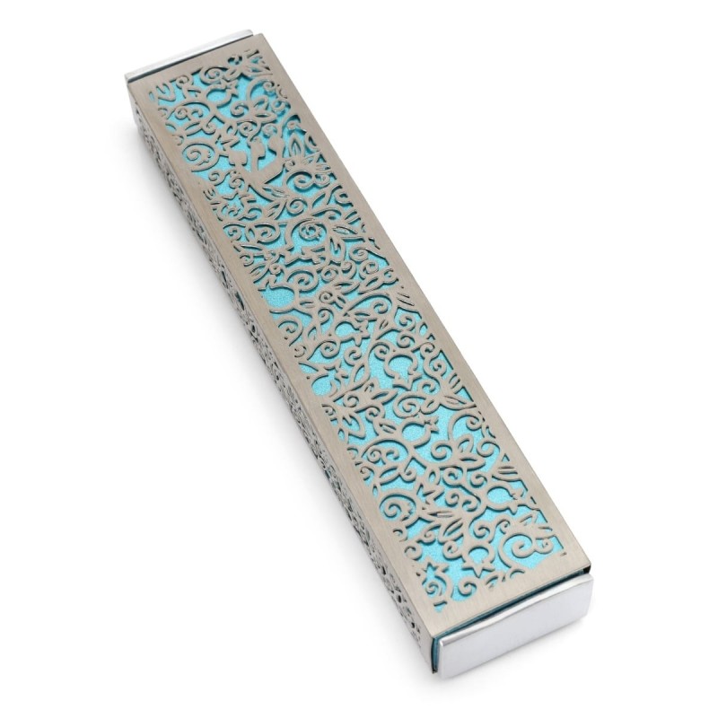 Yair Emanuel Aluminum Floral Pomegranate Mezuzah (Choice of Colors)
