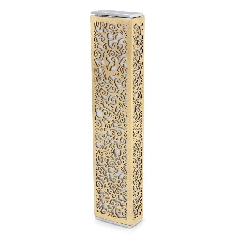 Yair Emanuel Aluminum Floral Pomegranate Mezuzah (Choice of Colors)
