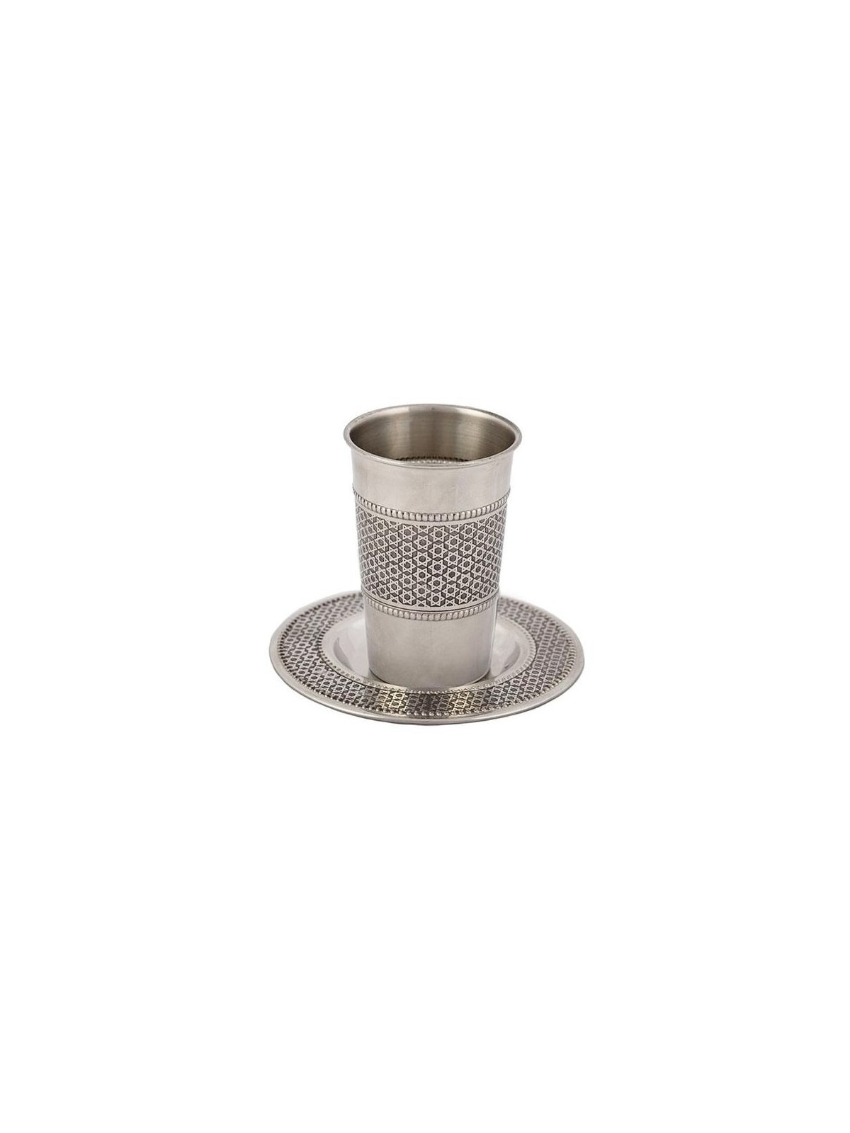 Yair Emanuel Star of David Pattern Stainless Steel Kiddush Cup and Sau