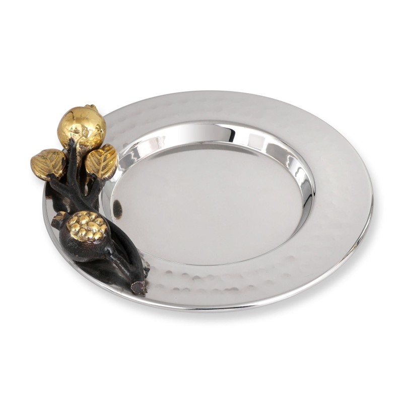 Yair Emanuel Stainless Steel Flat Pomegranate Kiddush Cup and Plate