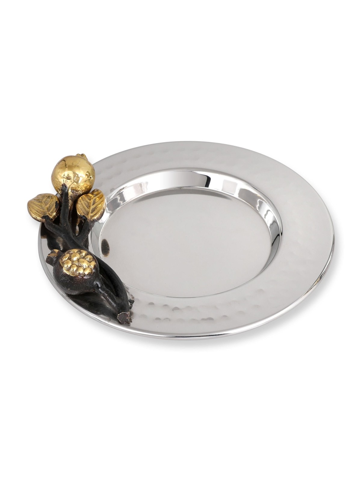 Yair Emanuel Stainless Steel Flat Pomegranate Kiddush Cup and Plate