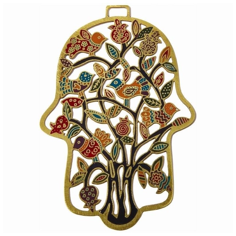 Yair Emanuel Hand Painted Tree of Life Hamsa Wall Hanging