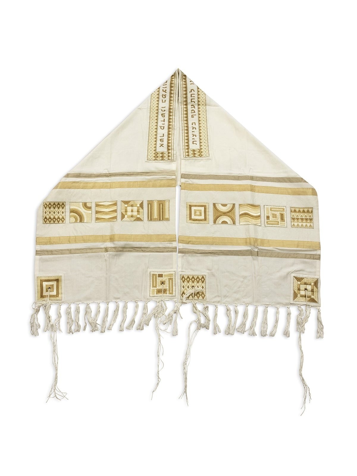 Yair Emanuel Embroidered Tallit Set With Square Patterns - Gold
