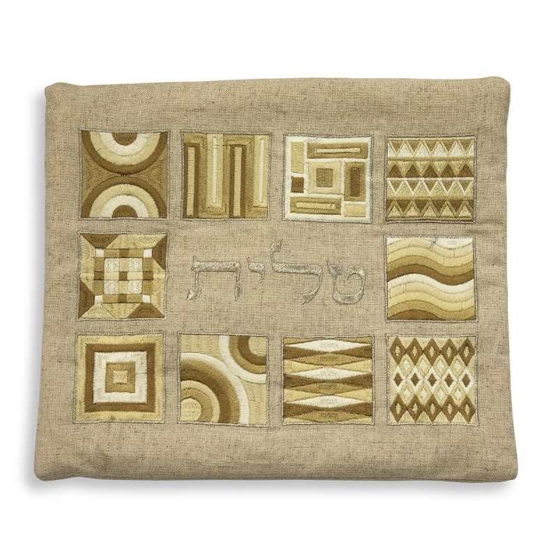 Yair Emanuel Embroidered Tallit Set With Square Patterns - Gold