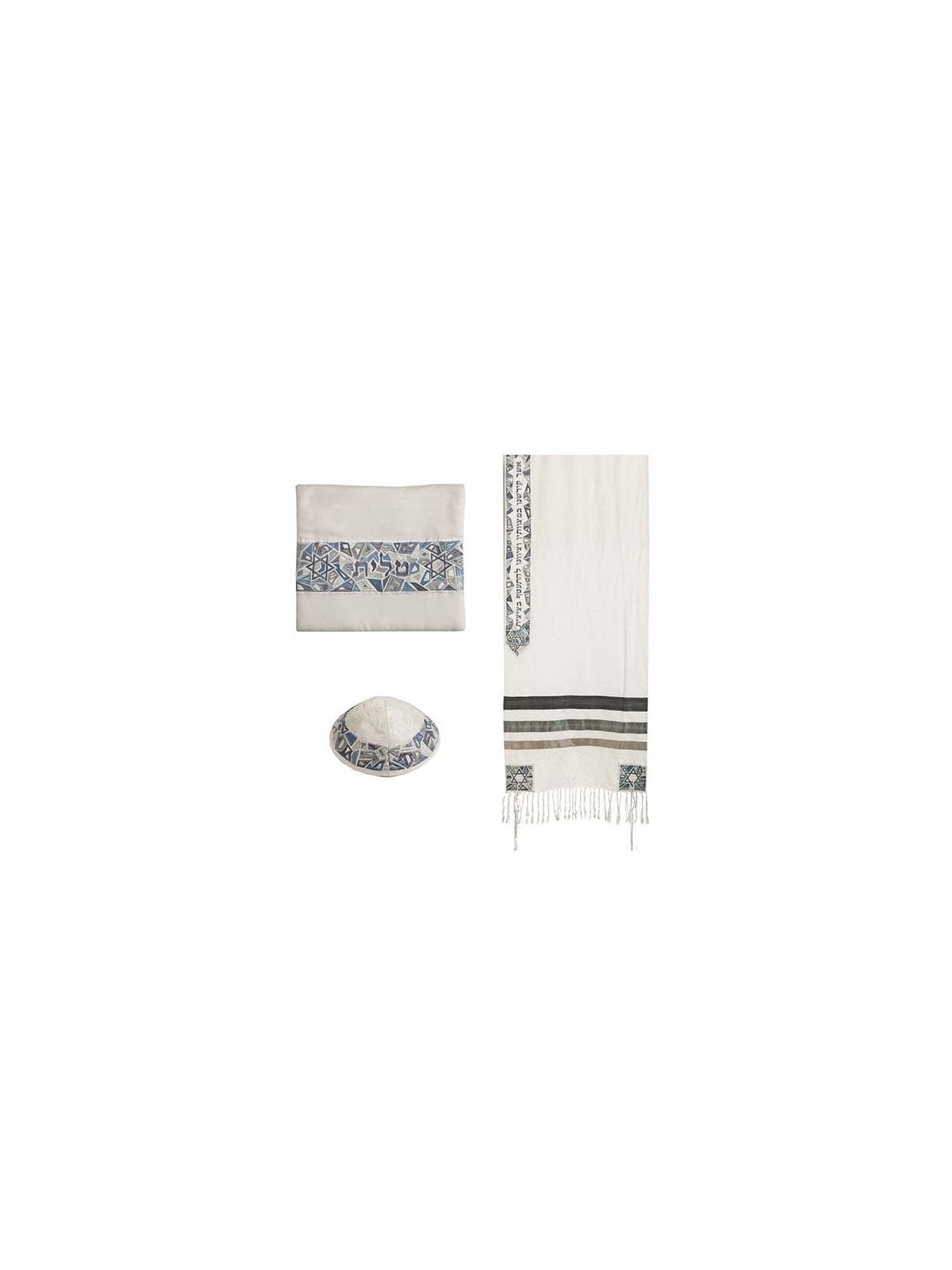 Star of David: Yair Emanuel Embroidered Cotton Tallit Set (Gray)