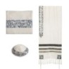 Star of David: Yair Emanuel Embroidered Cotton Tallit Set (Gray)