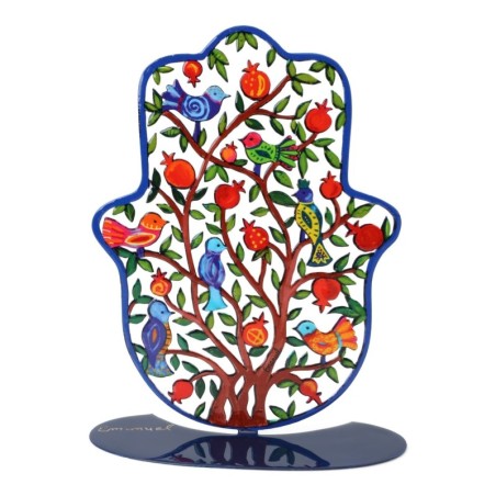 Yair Emanuel Tree of Life Standing Hamsa Sculpture with Birds and Pome
