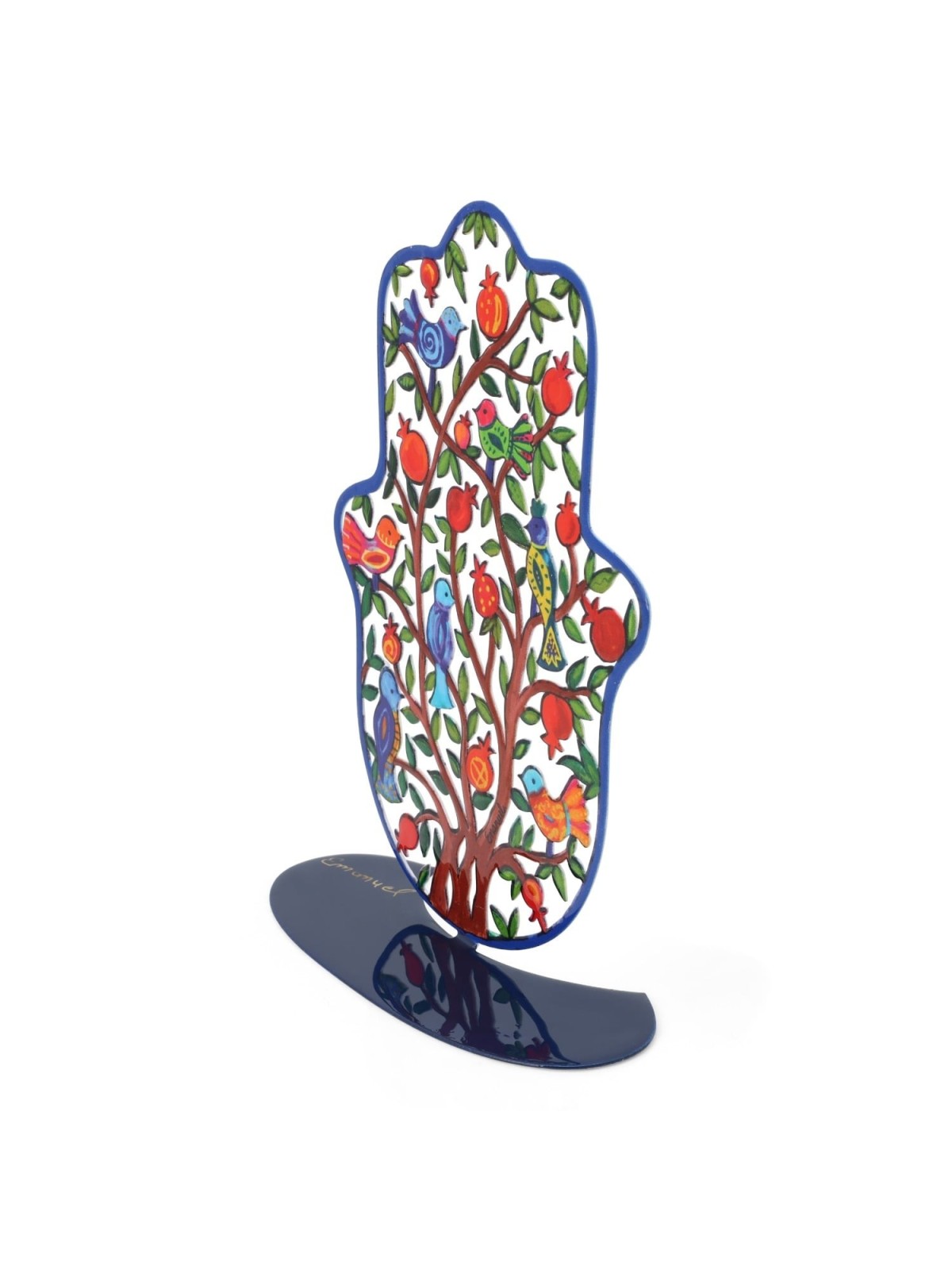 Yair Emanuel Tree of Life Standing Hamsa Sculpture with Birds and Pome