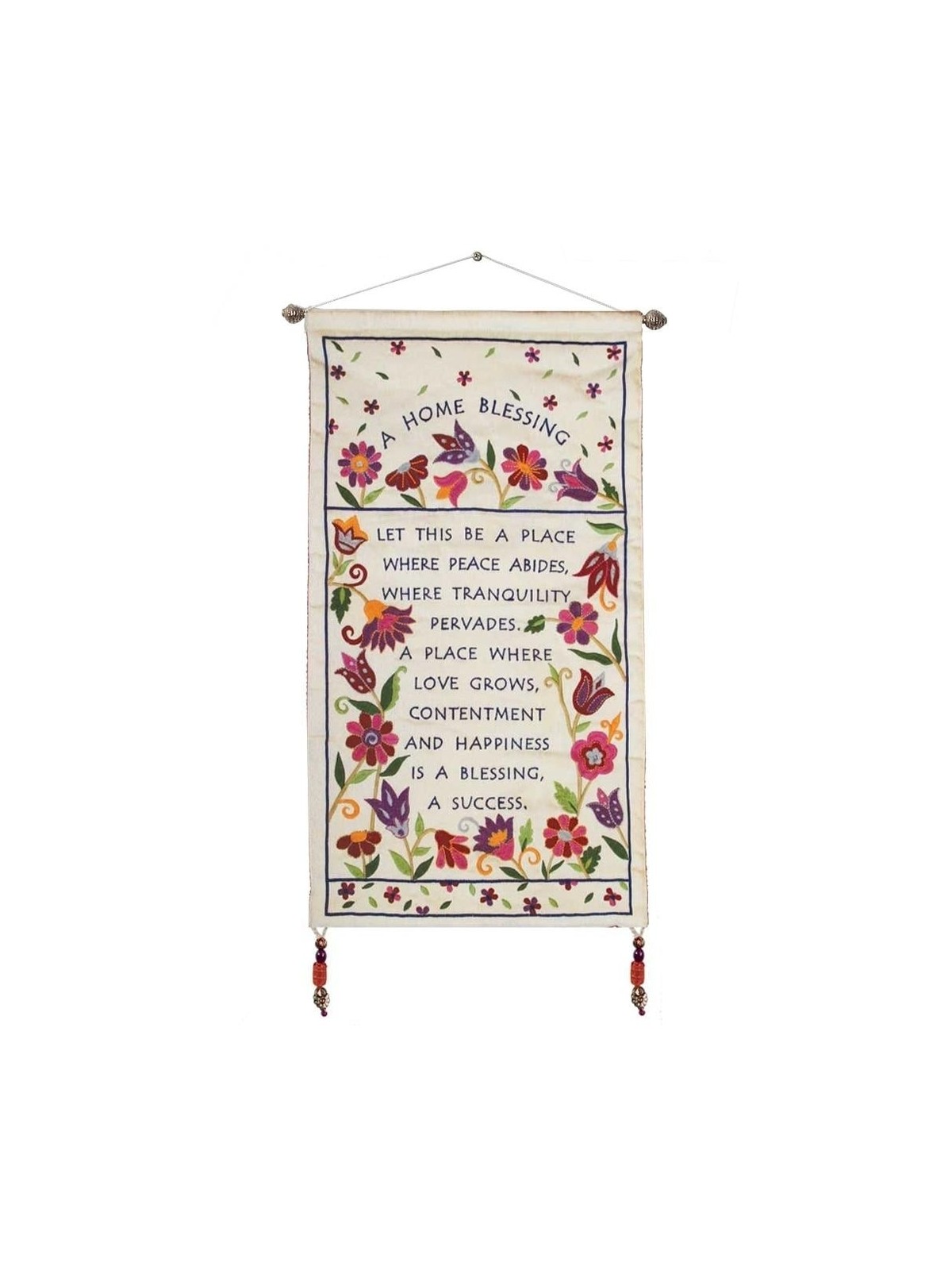 Yair Emanuel Floral Silk Wall Hanging - House Blessing - White (Englis