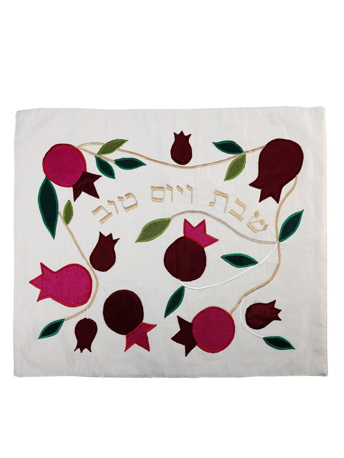 Yair Emanuel Raw Silk Challah Cover with Pomegranate Motif