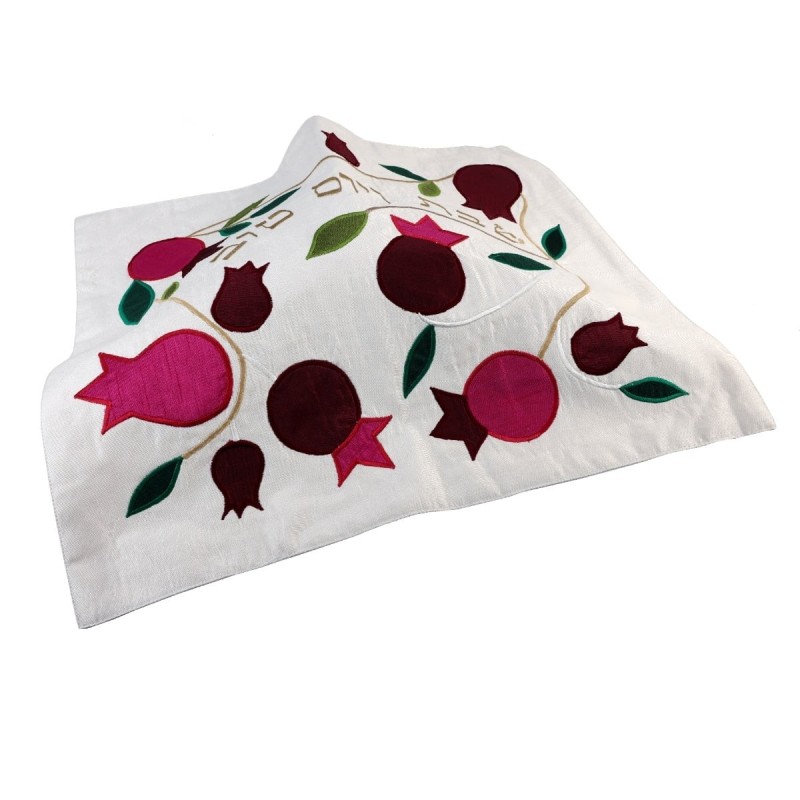 Yair Emanuel Raw Silk Challah Cover with Pomegranate Motif