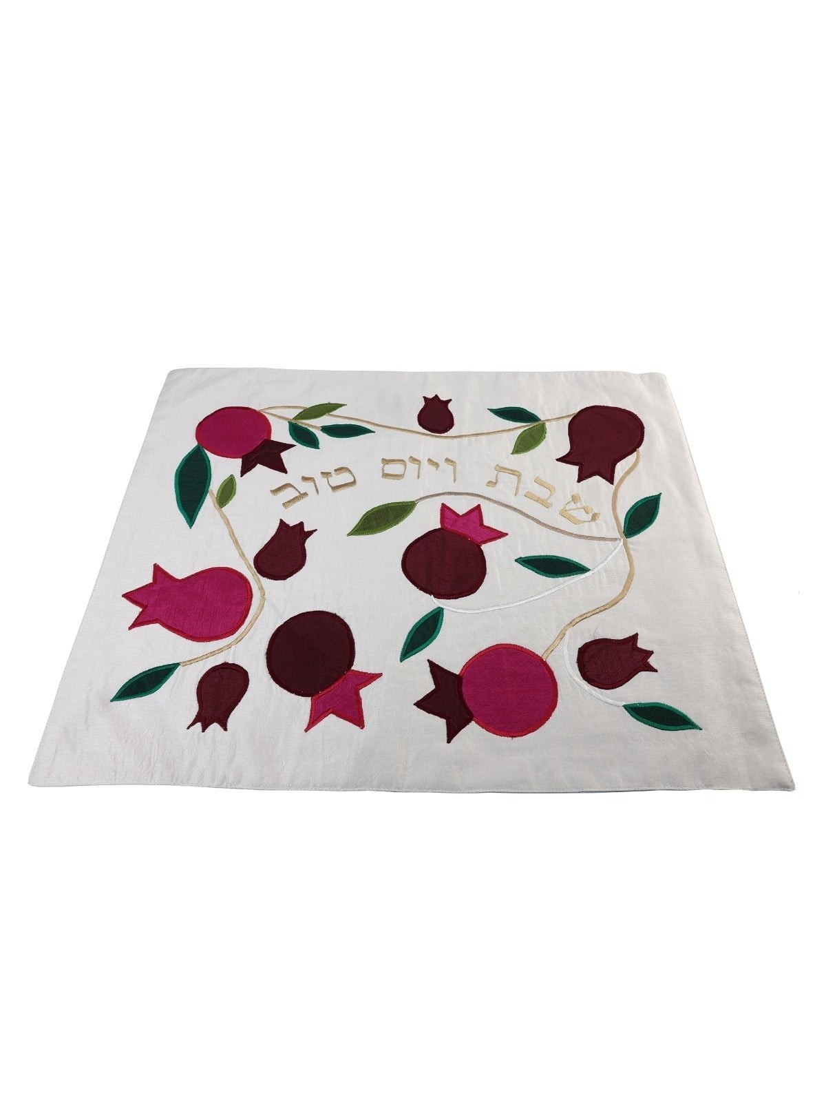 Yair Emanuel Raw Silk Challah Cover with Pomegranate Motif