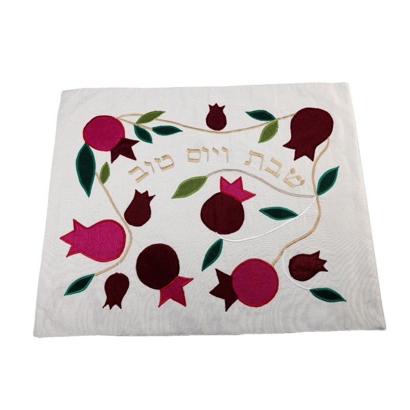 Yair Emanuel Raw Silk Challah Cover with Pomegranate Motif