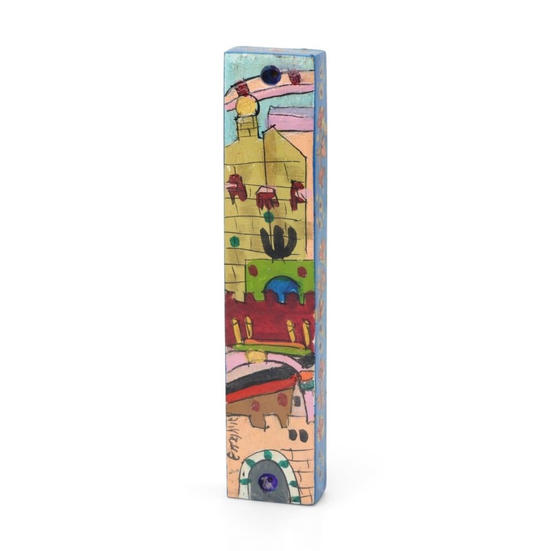 Yair Emanuel Small Wooden Mezuzah - Jerusalem Color