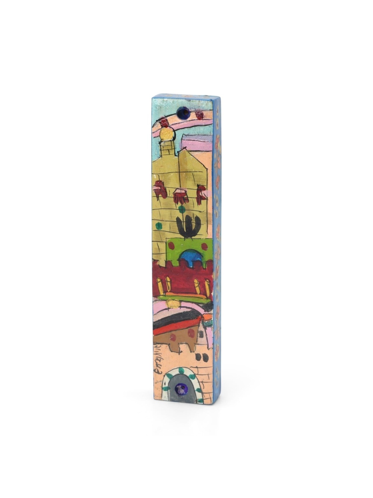 Yair Emanuel Small Wooden Mezuzah - Jerusalem Color