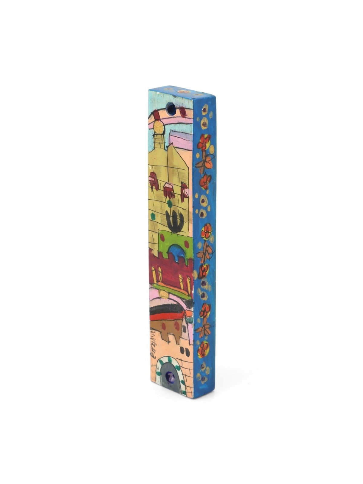 Yair Emanuel Small Wooden Mezuzah - Jerusalem Color