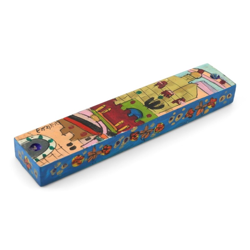 Yair Emanuel Small Wooden Mezuzah - Jerusalem Color