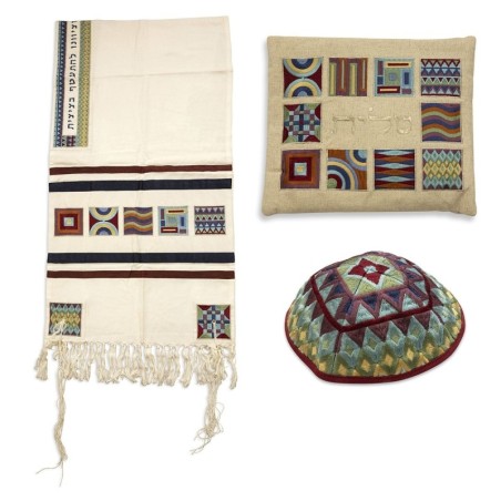 Yair Emanuel Embroidered Tallit Set With Square Patterns - Multicolore