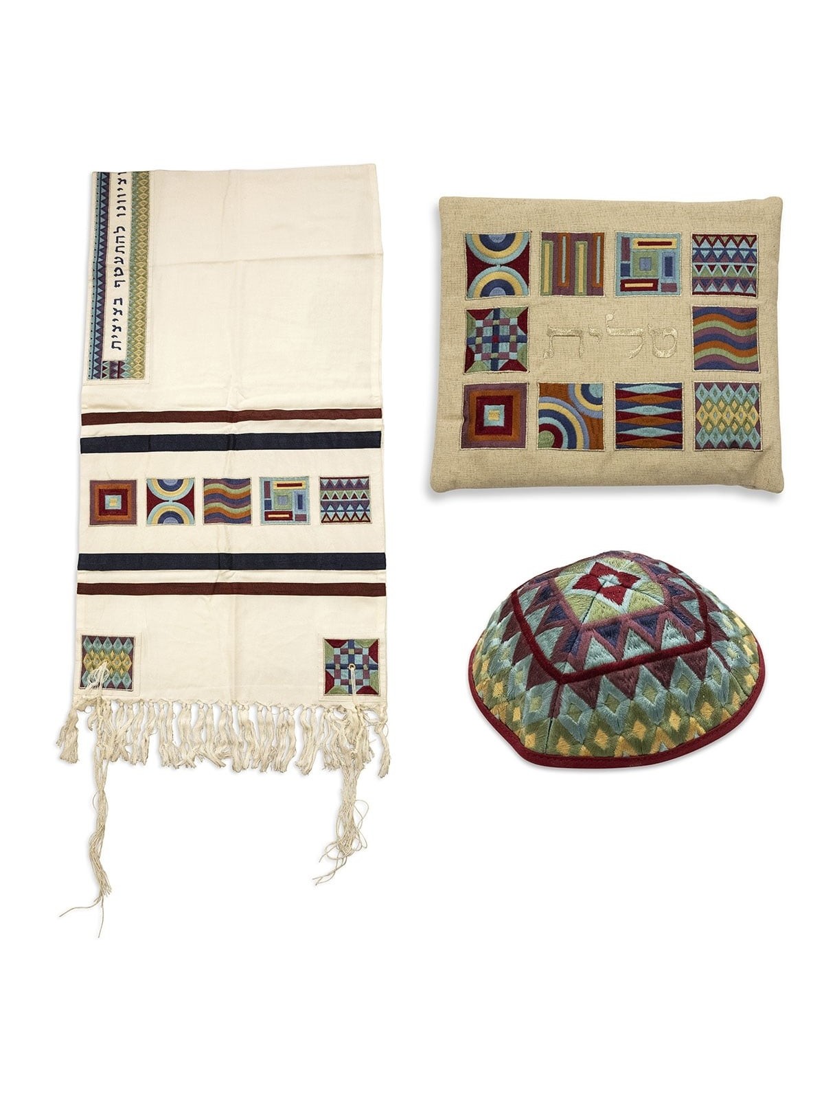 Yair Emanuel Embroidered Tallit Set With Square Patterns - Multicolore