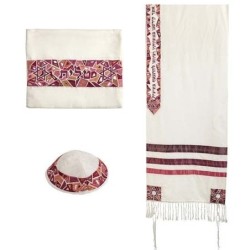 Star of David: Yair Emanuel Embroidered Cotton Tallit (Maroon)