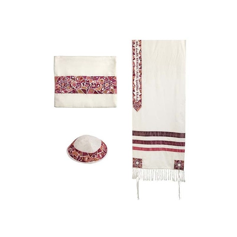 Star of David: Yair Emanuel Embroidered Cotton Tallit (Maroon)