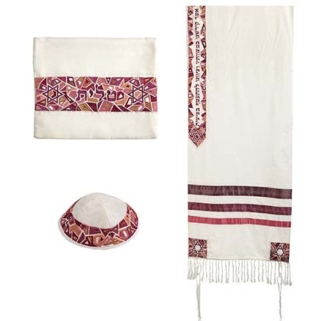 Star of David: Yair Emanuel Embroidered Cotton Tallit (Maroon)