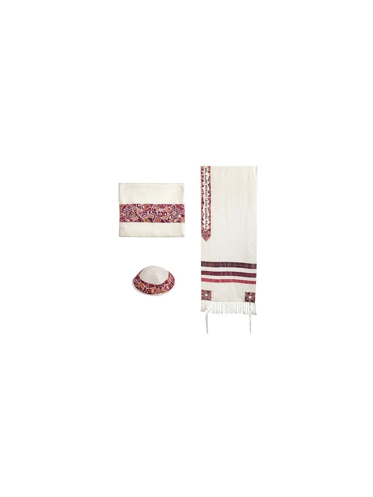 Star of David: Yair Emanuel Embroidered Cotton Tallit (Maroon)