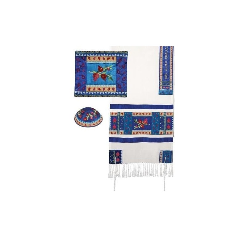 Yair Emanuel Full Embroidered Raw Silk Pomegranates Design Tallit (Pra