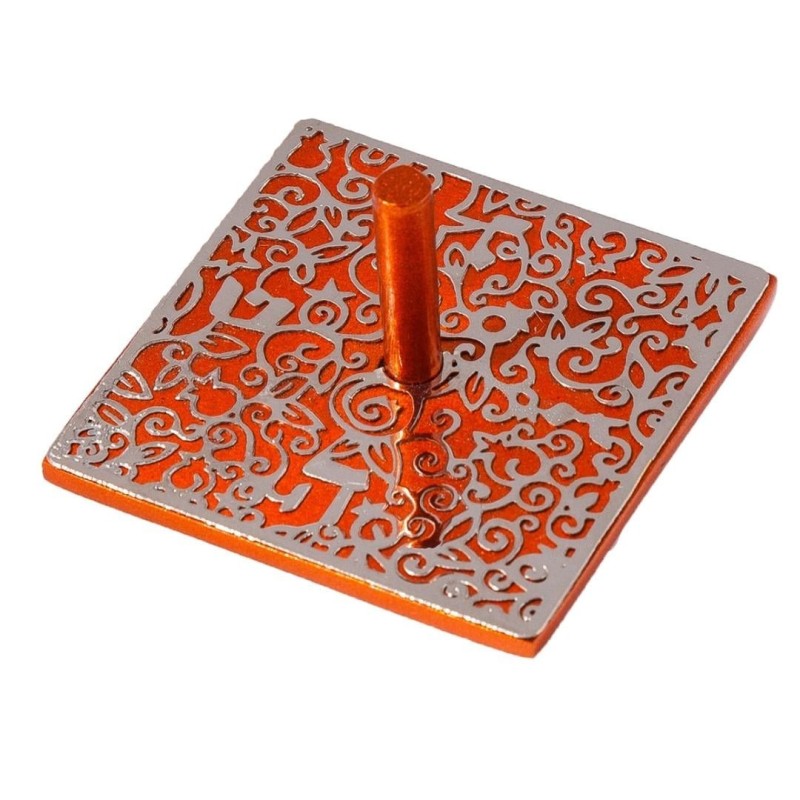 Yair Emanuel Pomegranate & Floral Pattern Square Dreidel (In Range of