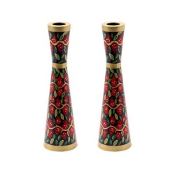 Hand Painted Pomegranate Candlesticks by Yair Emanuel 8.5' / 21 cm