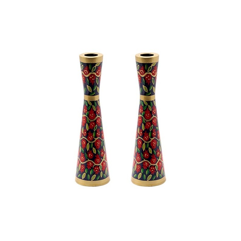 Hand Painted Pomegranate Candlesticks by Yair Emanuel 8.5' / 21 cm