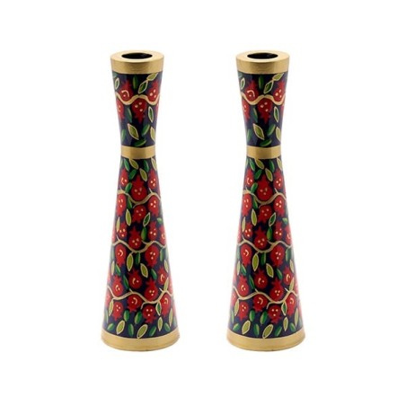Hand Painted Pomegranate Candlesticks by Yair Emanuel 8.5' / 21 cm