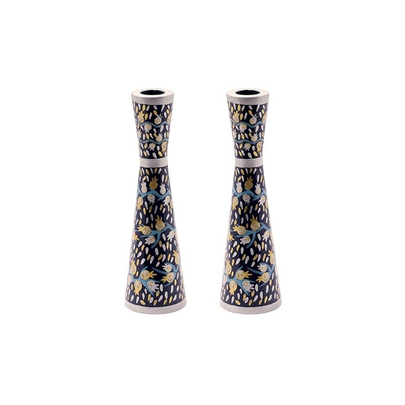 Hand Painted Pomegranate Candlesticks by Yair Emanuel 8.5' / 21 cm