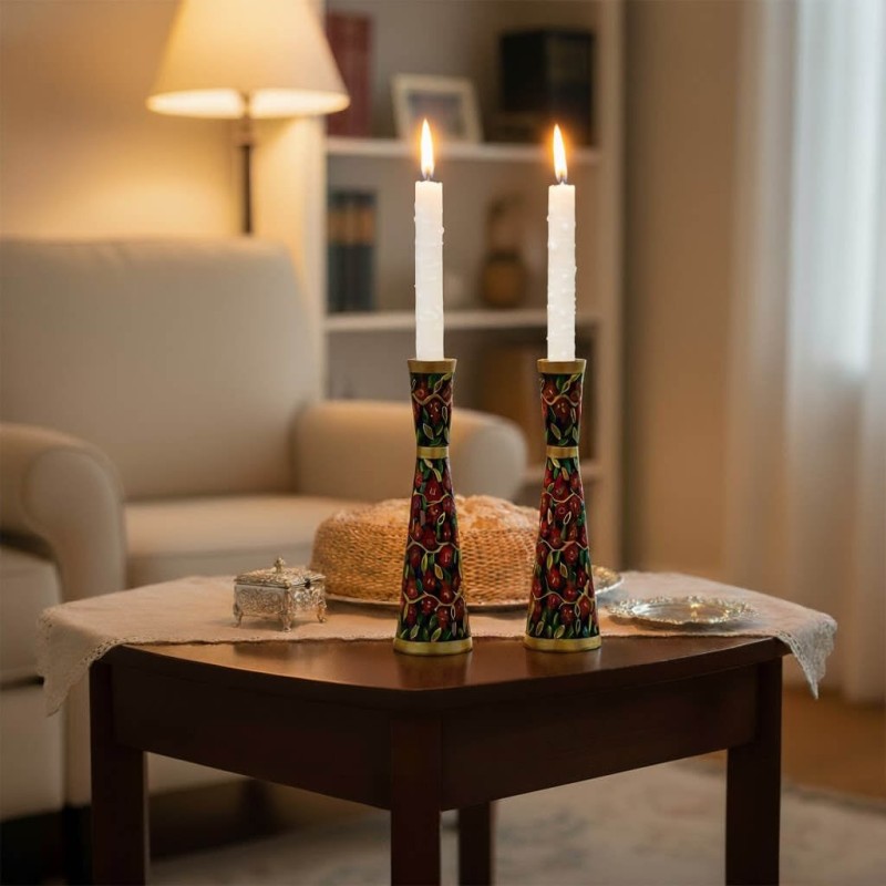 Hand Painted Pomegranate Candlesticks by Yair Emanuel 8.5' / 21 cm